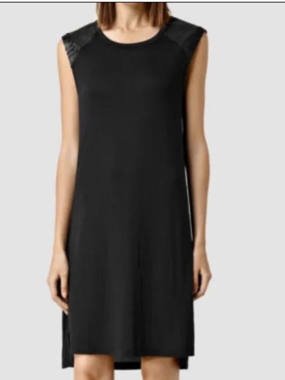 All Saints Black Sleeveless Midi Dress with leather Detail NWT Large $230